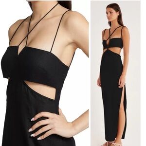 NEW Rumer Women’s  Freya 70s Vibes Cut Out Linen Black Maxi Dress size Medium